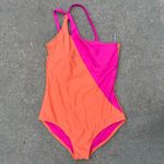 Lands' End Coverage Tummy Control One Shoulder One Piece Swimsuit Pink Orange M Photo 2