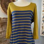 Jones New York  Mustard and Blue Striped Long Sleeve Top Photo 0