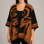 Ming Wang  Womens Brown Black Knit Rose Sweater Shawl‎ One Size OSFA Photo 0