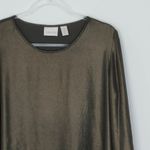 Chico's Womens Metallic Lace Shark Bite Top Size M 1 Green 3/4 Roll Tab Sleeve Photo 1