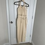 Anthropologie Moon River cream denim belted halter wide leg jumpsuit small chic Photo 2