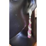 New Nazila Couture Long Pink and Silver Rhinestone Drop Earrings Photo 1