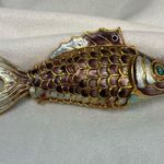 Vintage Cloisonné Enamel Articulated Koi Fish Pendant / Ornament 4.5” Purple Gold Photo 0