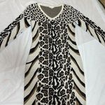 Venus beige & black leopard & cheetah print long sleeve mini sweater dress SZ S Photo 13
