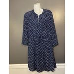 DR2 Dress Womens Medium Blue Polka Dot 3/4 Sleeve Henley Shirt Dress Short Photo 1