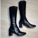 Tory Burch  gigi boots Black Leather Suede Knee High Boots Gold Logo Heel Size 9M Photo 2