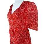 Parker  Krislyn Dress in Red Aurora 16 Womens Floral Chiffon Faux Wrap Photo 6
