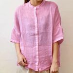 120% Lino linen rose button down blouse Pink Size M Photo 0