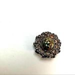 Vintage Mazer clip on earrings with textured center stone jeweled leaf border Silver Photo 3