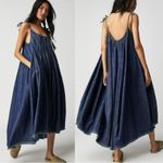 Free People Denim Dreams Midi Dress in 70s Blue Size Small Jean Jumper Retro Photo 3