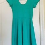 Women's Bright Green Textured Stretchy Fit & Flare Mini Dress Sundress | Size S Blue Photo 8
