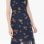 Urban Outfitters Midi Dress Women's 2 Navy Blue Floral Cap Sleeve Chiffon Y2K Photo 0