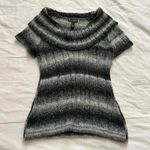 Mercer and Madison Black grey striped wool blend short sleeve cowl neck sweater Gray Size L Photo 0