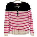 Lilly Pulitzer  Long Sleeve Adair Sweater Pink White Stripe Blue Button Top Mediu Photo 0