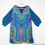 Tolani blue Electric Paisley‎ Shift Dress with tassle half Photo 1