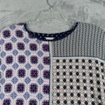 Chico's Shirt Womens Small Blue Pink Patchwork Top Multi Pattern Bohemian Peasant Photo 3