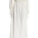 Doen Catrinette White Smocked Square Neck Puff Balloon Long Sleeve Midi Dress S Photo 9