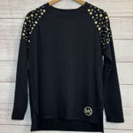 Michael Kors BLACK Ribbed Gold Stud Crew Neck Sweater Size SMALL NWT Brown Photo 0
