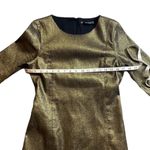 ZARA Trafalac Metallic Bronze/Gold Mini Dress 3/4 Sleeve Size Large Bodycon Photo 4