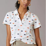 Maeve Anthropologie Top Womens Small White Short Sleeve Bow Embroidered Polo Photo 0