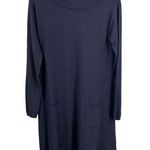 Jigsaw Wool Dress Navy Blue Long Sleeve Crew Neck Front Pockets Medium Photo 0