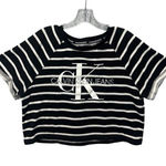 Calvin Klein  Jeans Women's Large Black And White Striped Crop T-Shirt Photo 0