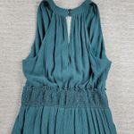 Anthropologie Bionda Plisse Jumpsuit XL Green Wide Leg Smocked Waist Pull On Photo 3