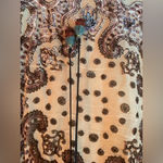 Hale Bob  silk blend brown paisley blouse, ruffled sleeves, tassels; size L Photo 1