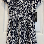 Chetta B NWT Be by Dress Women's PL Petite Short Sleeve Navy/White Ikat Print Photo 0