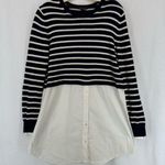 Theory  Rymalia Sweater Shirt Dress Tunic Top Striped Medium Blue Whte Photo 0