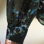 Haute Hippie 100% Silk Blue Green Floral Semi Sheer Open Back Button Down Top Photo 6