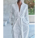 ZARA White Eyelet Embroidered Maxi Dress Large Belted Resort Coastal Vacation Photo 3