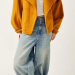 Free People Mina Jacket Oversized Waist Tie Wrap Front faux wool Yellow Orange M Photo 0