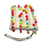 Bari Lynn 𖦹 Neon Pom Pom Wrist Strap Clutch Bag Handbag 𖦹 Canvas White 𖦹 Fun Pink Photo 7