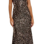Mac Duggal Size 2 NEW Bronze Cowl Back Boat Neck Sequined Formal Gown 26331 Photo 0