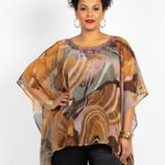 Sol & Mer Brown Print Sequins Ocean Wave Sheer Short Sleeve Scarf Top NEW OS Size undefined Photo 0