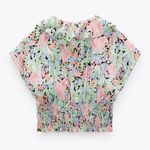 ZARA NWT Floral Print Pastel Ruffled Trim Crop Top Photo 2