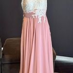 Women’s Ivory Lace Top Pink Chiffon V Photo 0