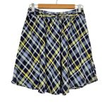 Joie  Blue Yellow Plaid ALine Mini Skirt Women S Dark Academia Preppy School Girl Photo 0