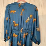 Umgee NWT Teal Satin 3/4 Balloon Sleeve Wide Leg Tiger Print Jumpsuit, Large Photo 7