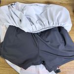 Lucky In Love High Tech Smocked Skirt Womens Size Medium Grey Diamond Geo Stripe Gray Photo 6