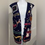 Erika  Hand Knit Womens Size L Fall/Winter Navy Blue Holiday Sweater Vest Vintage Photo 1