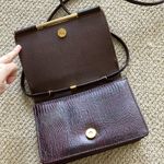 Vintage Elka 1980s Crocodile Skin Hard Case Accordion Style Crossbody Bag Purse Brown Photo 3