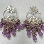 Silver Tone Mirrored Purple Beaded Dangle Chandelier Earrings Womens Pierced Photo 0