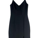 Eliza J Black Crepe V-Neck Midi Dress Spaghetti Straps Front Slit Empire Waist 4 Photo 0