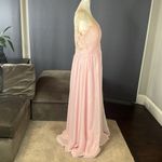 Woman’s Pink Formal Dress Gown with Sheer Lace Top Leg Slit Zip Back Size 14 Photo 3