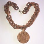 Chunky Brown Wooden Chain Boho Necklace with Carved Pendant Photo 0