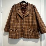L.A. Blues Women's Brown Plaid Button Up Collared Jacket Workwear. Oversized. Photo 1
