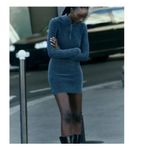 ZARA NWT Blue Acid Wash Knit Mini Dress Womens S Quarter Zip Fitted Long Sleeve Photo 10
