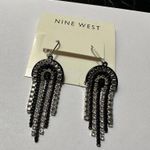 Nine West NWT Pierced Earrings Dangle Drop Silver Tone / Black Photo 4